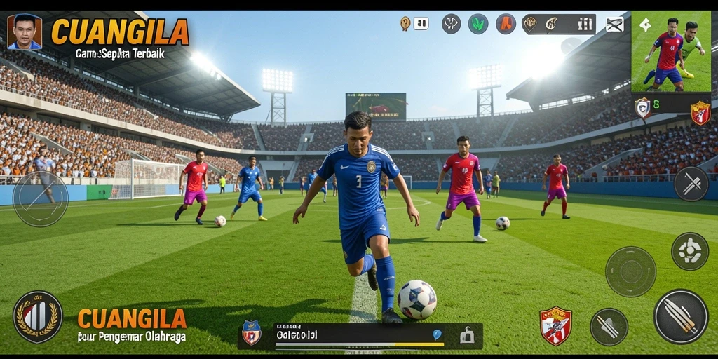 Tampilan gameplay CUANGILA dengan aksi sepak bola yang mendebarkan.