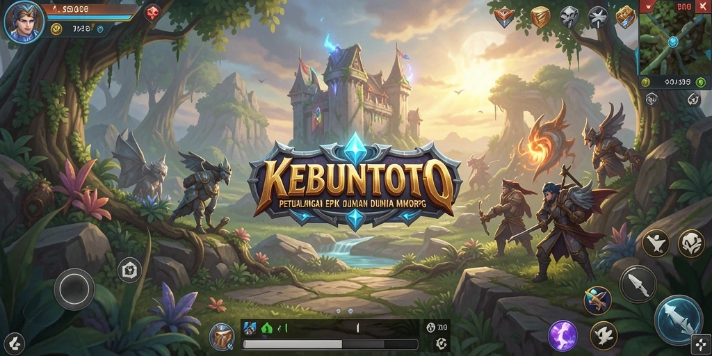 Screenshot gameplay KEBUNTOTO menampilkan pertarungan epik di dunia fantastis.