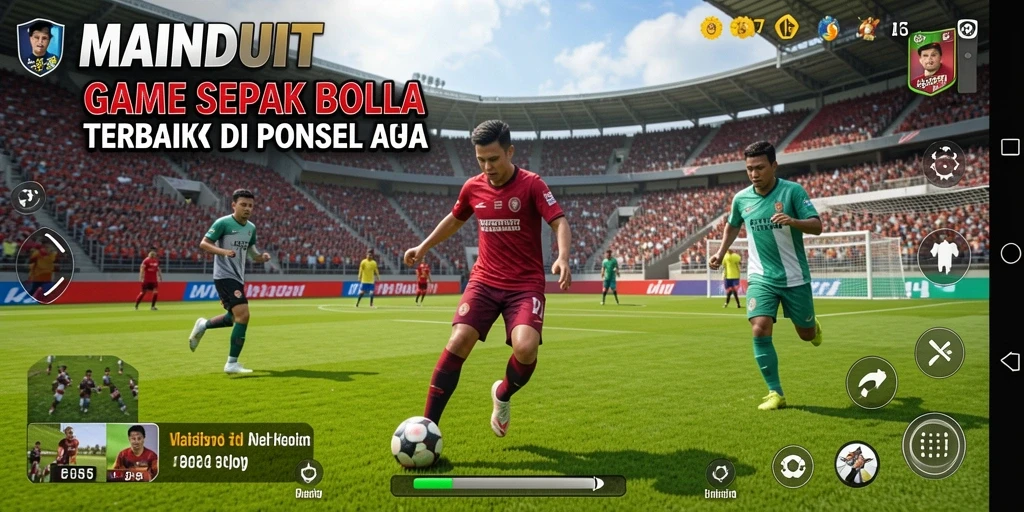Tampilan gameplay MAINDUIT yang mendebarkan di lapangan hijau.