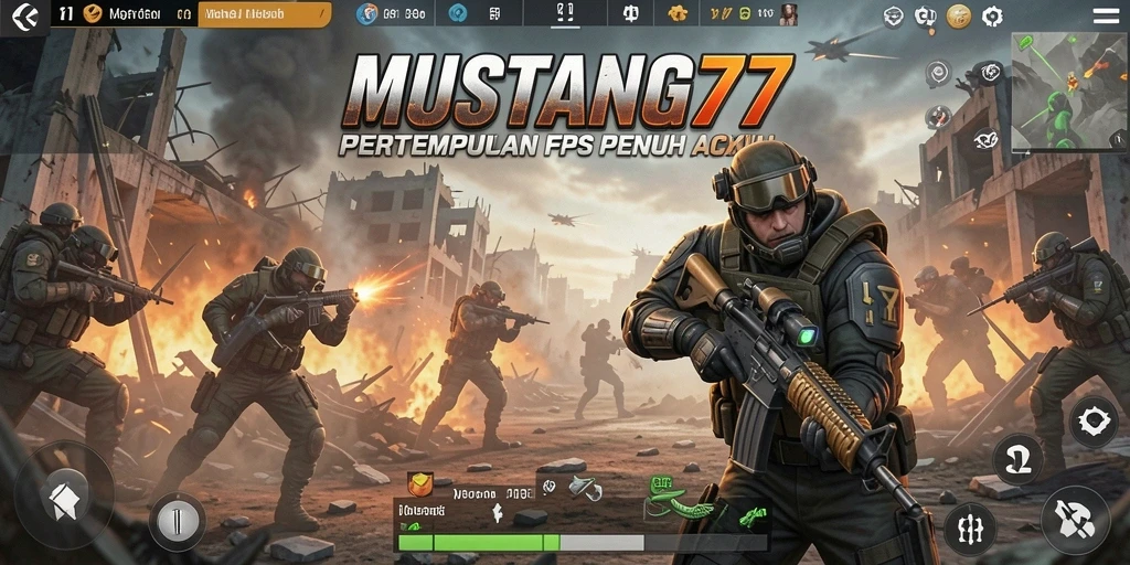 Tampilan aksi gameplay seru dalam MUSTANG77, siap untuk pertempuran FPS!