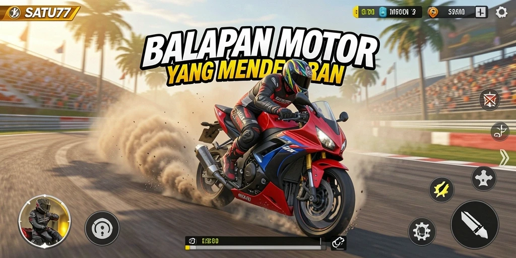 Gameplay menegangkan dalam balapan motor di trek yang menantang.