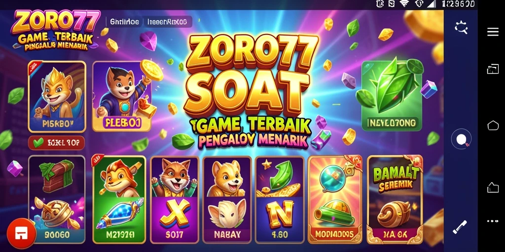 Tangkapan layar utama ZORO77 menunjukkan gameplay Slot yang seru dan berwarna.